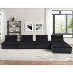 Canapé d'angle modulaire 5 pièces en velours avec pouf