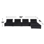 Canapé d'angle modulaire 5 pièces en velours avec pouf