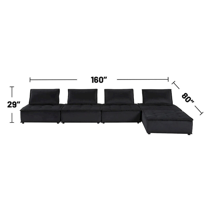 Canapé d'angle modulaire 5 pièces en velours avec pouf