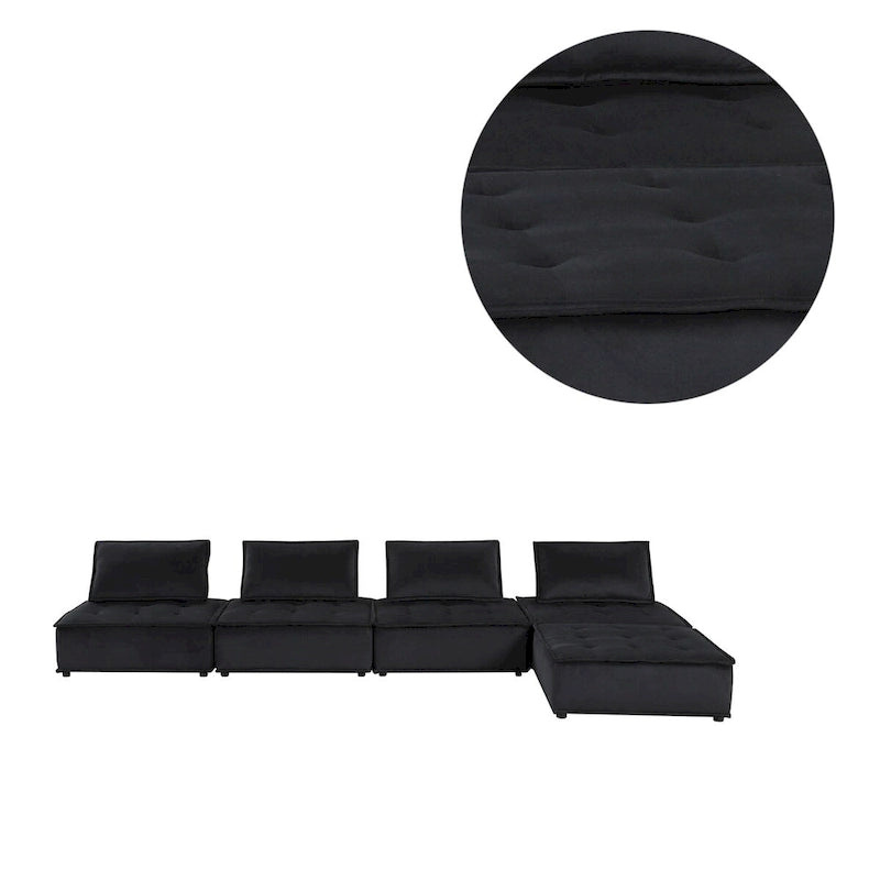 Canapé d'angle modulaire 5 pièces en velours avec pouf
