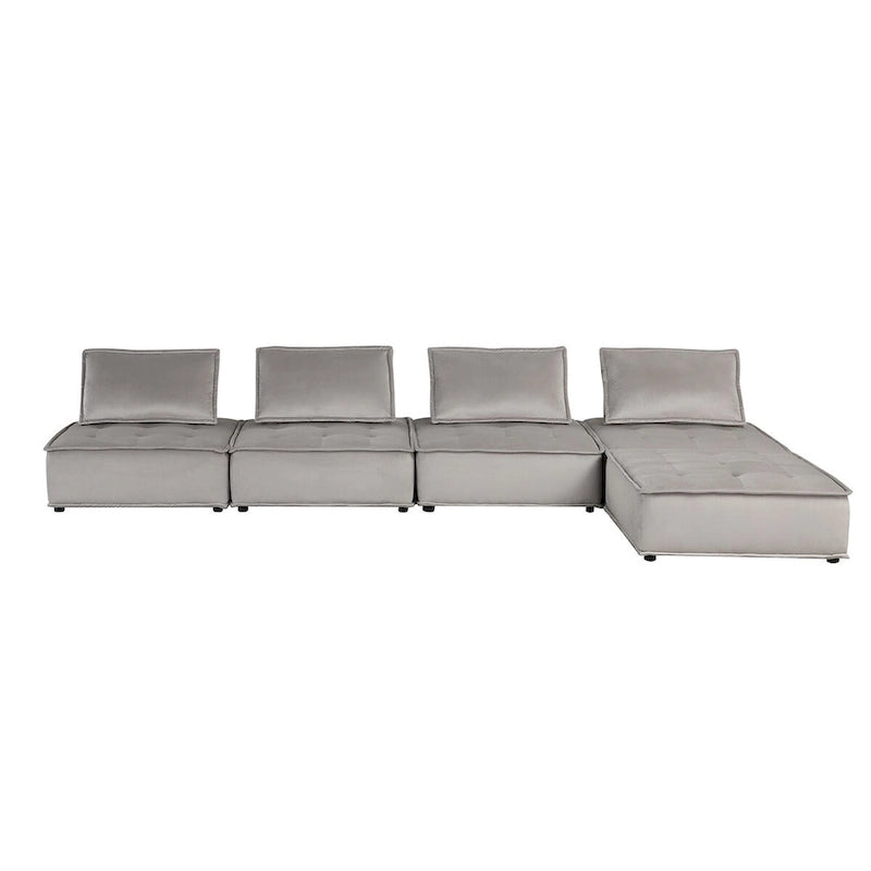 Canapé d'angle modulaire 5 pièces en velours avec pouf