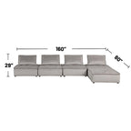 Canapé d'angle modulaire 5 pièces en velours avec pouf