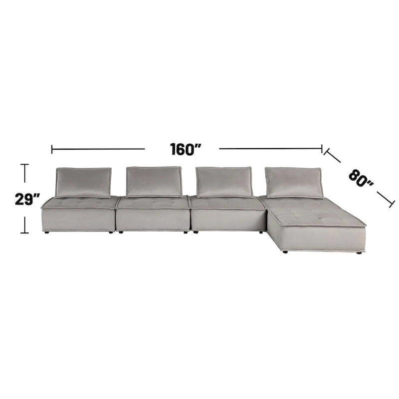 Canapé d'angle modulaire 5 pièces en velours avec pouf