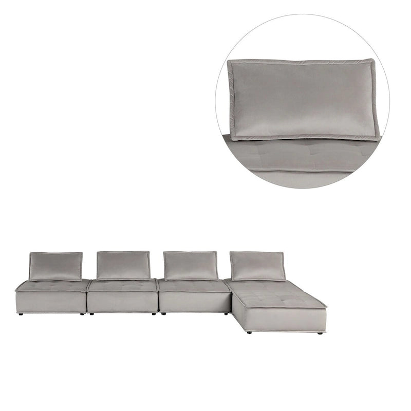 Canapé d'angle modulaire 5 pièces en velours avec pouf