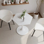 31.50 Modern Hexagonal Coffee Table with Printed Marble Top and Metal Base for Dining Room, Kitchen and Living Room