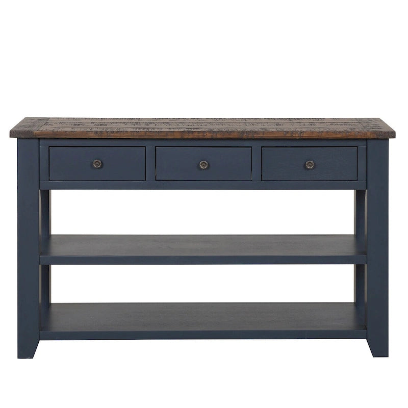Console de 48 po en pin massif avec tiroirs et étagère