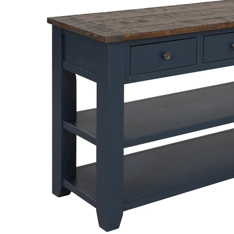 Console de 48 po en pin massif avec tiroirs et étagère