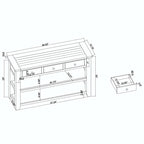 Console de 48 po en pin massif avec tiroirs et étagère