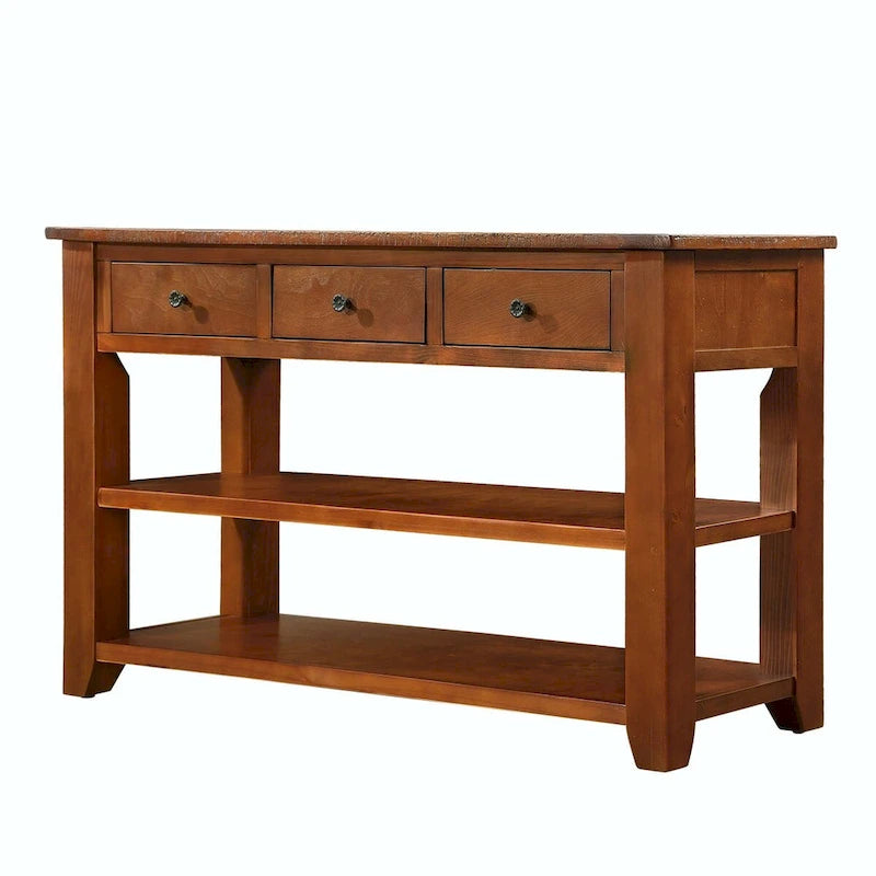 Console de 48 po en pin massif avec tiroirs et étagère