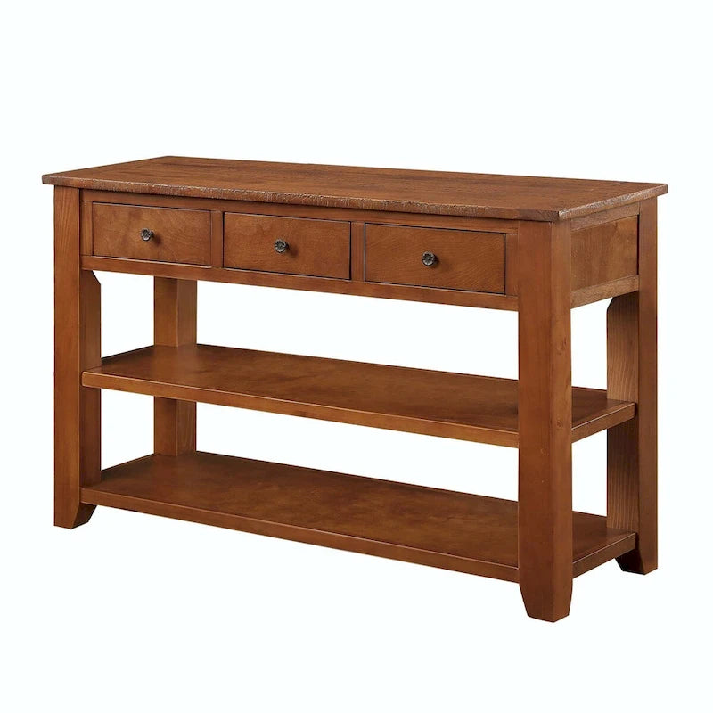 Console de 48 po en pin massif avec tiroirs et étagère