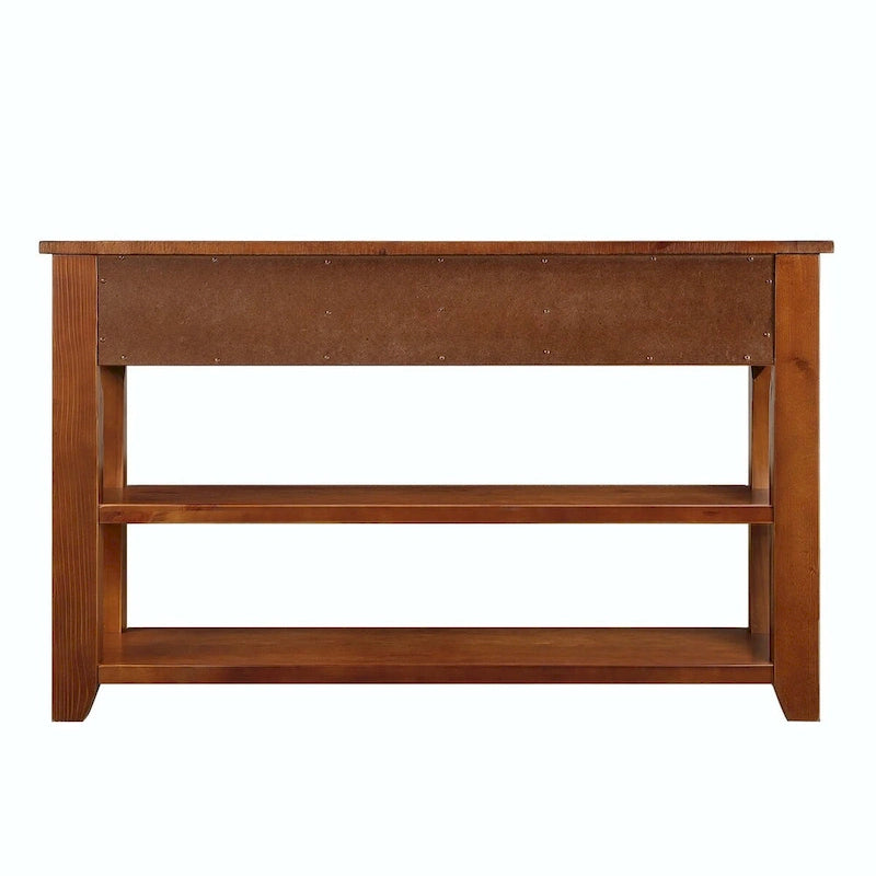Console de 48 po en pin massif avec tiroirs et étagère