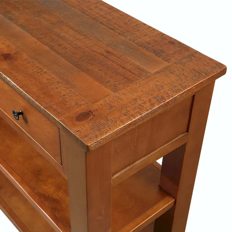 Console de 48 po en pin massif avec tiroirs et étagère