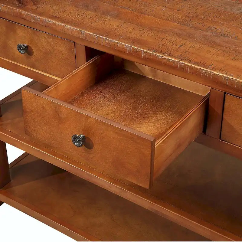 Console de 48 po en pin massif avec tiroirs et étagère