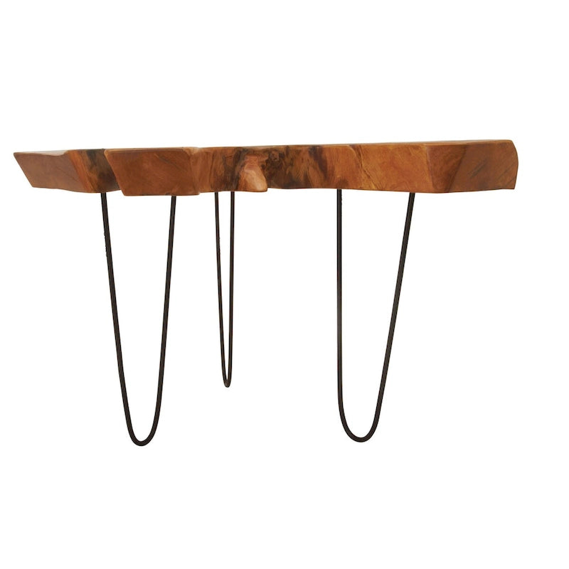 Table basse à plateau en bois massif fait main avec pieds épingles à cheveux en métal noir - Marron - Roche River Decor