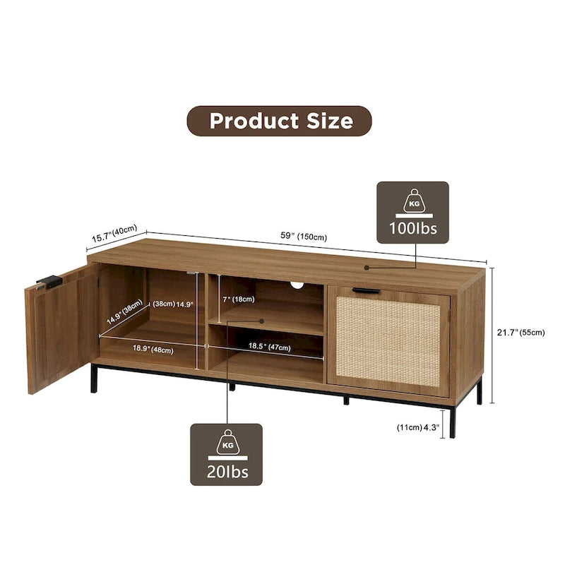 Meuble TV moderne Anmytek avec 2 portes, console média, centre de divertissement avec 4 placards de rangement pour TV jusqu'à 65 pouces - 59