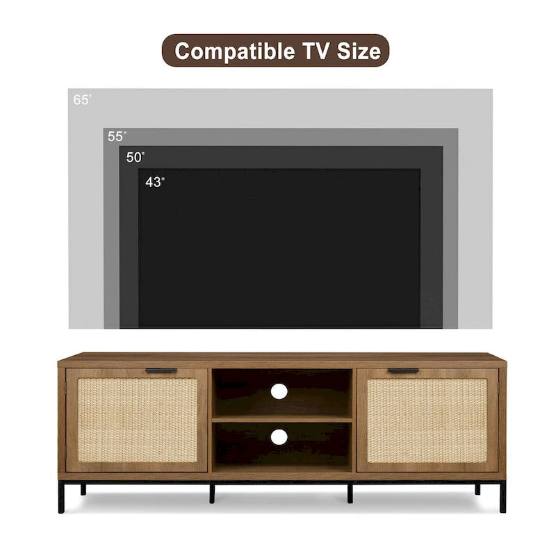 Meuble TV moderne Anmytek avec 2 portes, console média, centre de divertissement avec 4 placards de rangement pour TV jusqu'à 65 pouces - 59