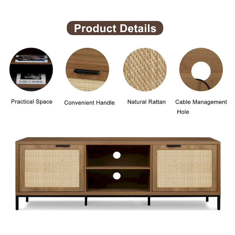 Anmytek Modern TV Stand 2-Door Media Console Table Entertainment Center with 4 Storage Cabinets for TV's up to 65 - 59