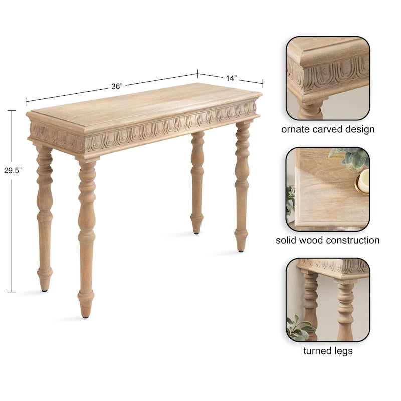Kate and Laurel Patresa Carved Wood Console Table - 36x14x30