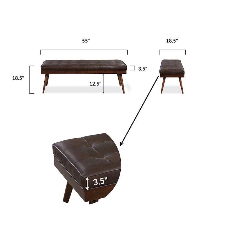 Banc Luca Poly & Bark - Cuir véritable pleine fleur italien