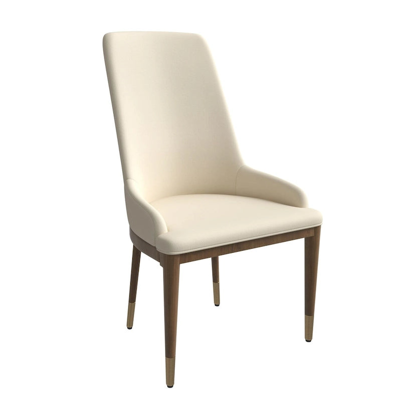 Chaise de salle à manger en cuir rembourrée avec cadre en bois d'hévéa, chaise d'appoint à dossier haut et pieds à accents dorés pour salon