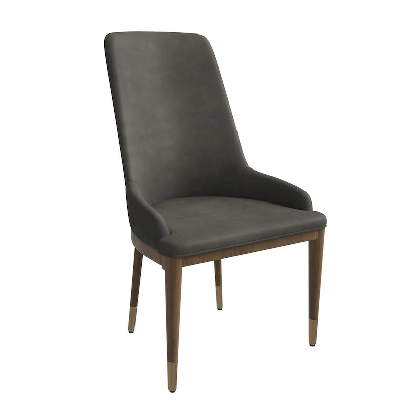 Chaise de salle à manger en cuir rembourrée avec cadre en bois d'hévéa, chaise d'appoint à dossier haut et pieds à accents dorés pour salon