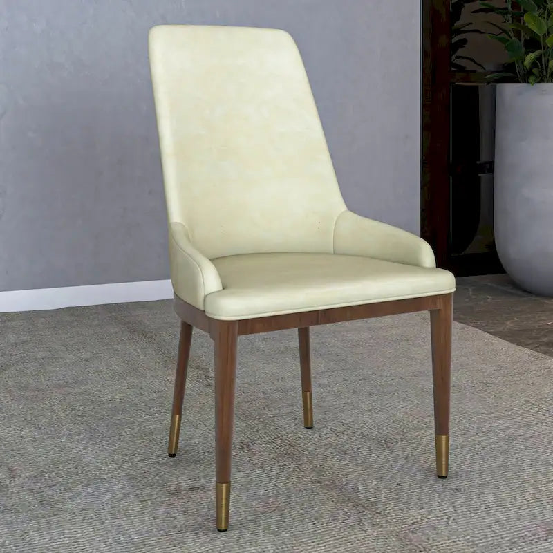 Chaise de salle à manger en cuir rembourrée avec cadre en bois d'hévéa, chaise d'appoint à dossier haut et pieds à accents dorés pour salon