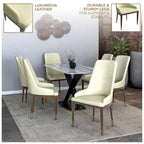 Chaise de salle à manger en cuir rembourrée avec cadre en bois d'hévéa, chaise d'appoint à dossier haut et pieds à accents dorés pour salon