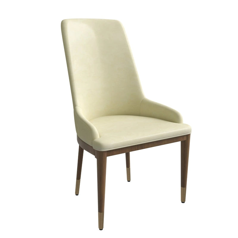 Chaise de salle à manger en cuir rembourrée avec cadre en bois d'hévéa, chaise d'appoint à dossier haut et pieds à accents dorés pour salon