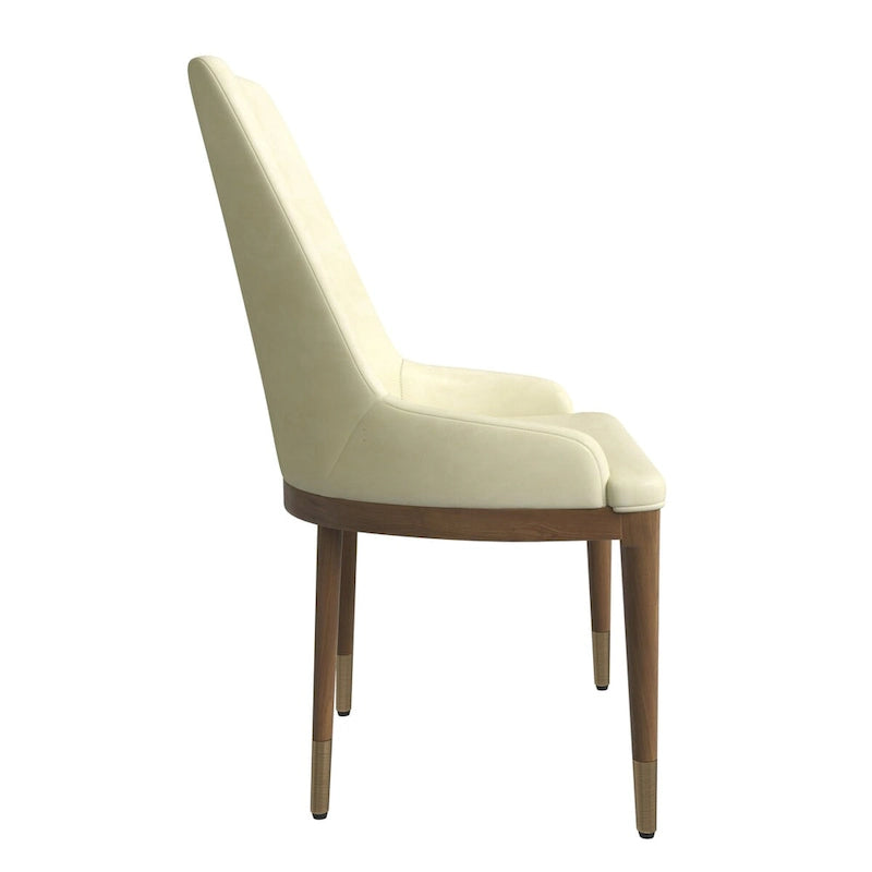 Chaise de salle à manger en cuir rembourrée avec cadre en bois d'hévéa, chaise d'appoint à dossier haut et pieds à accents dorés pour salon
