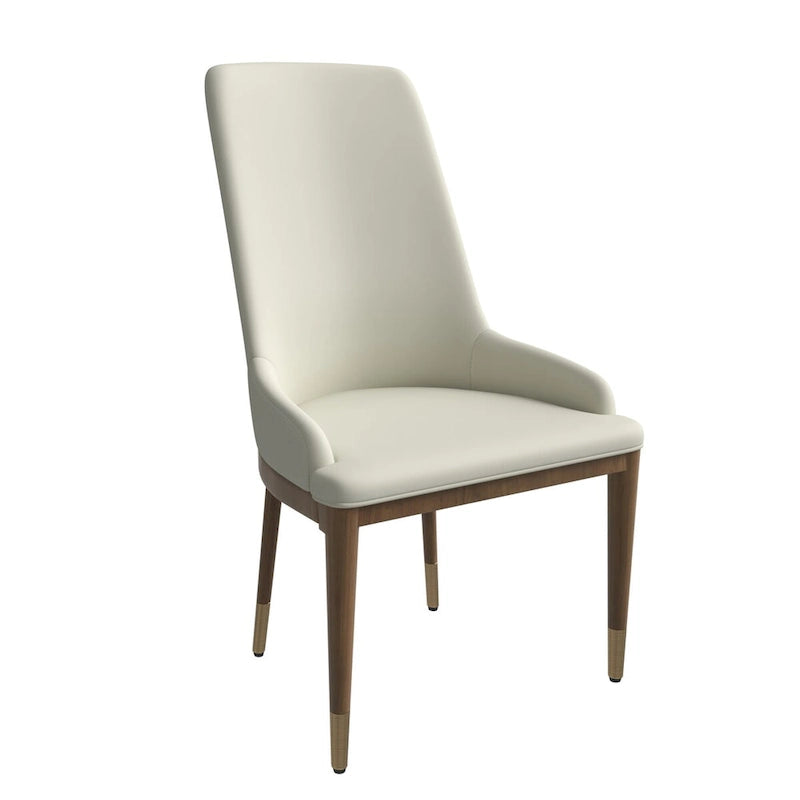 Chaise de salle à manger en cuir rembourrée avec cadre en bois d'hévéa, chaise d'appoint à dossier haut et pieds à accents dorés pour salon
