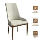 Chaise de salle à manger en cuir rembourrée avec cadre en bois d'hévéa, chaise d'appoint à dossier haut et pieds à accents dorés pour salon