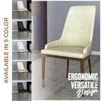 Chaise de salle à manger en cuir rembourrée avec cadre en bois d'hévéa, chaise d'appoint à dossier haut et pieds à accents dorés pour salon
