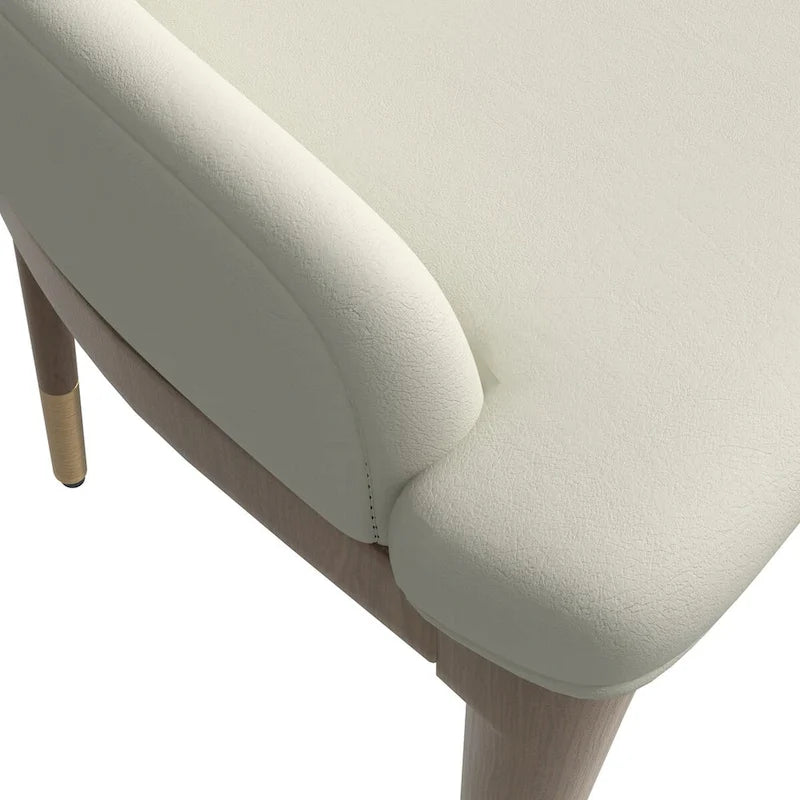 Chaise de salle à manger en cuir rembourrée avec cadre en bois d'hévéa, chaise d'appoint à dossier haut et pieds à accents dorés pour salon