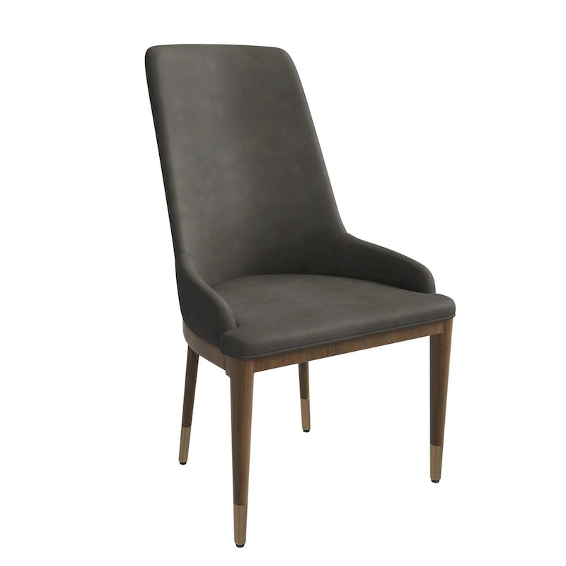 Chaise de salle à manger en cuir rembourrée avec cadre en bois d'hévéa, chaise d'appoint à dossier haut et pieds à accents dorés pour salon