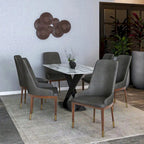 Chaise de salle à manger en cuir rembourrée avec cadre en bois d'hévéa, chaise d'appoint à dossier haut et pieds à accents dorés pour salon