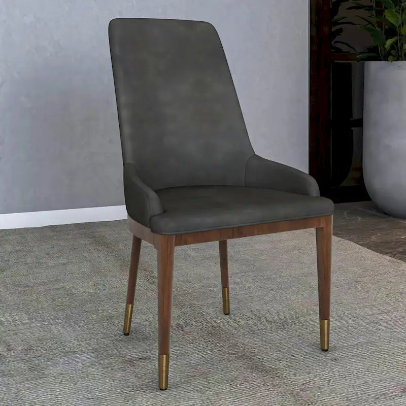 Chaise de salle à manger en cuir rembourrée avec cadre en bois d'hévéa, chaise d'appoint à dossier haut et pieds à accents dorés pour salon