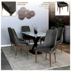 Chaise de salle à manger en cuir rembourrée avec cadre en bois d'hévéa, chaise d'appoint à dossier haut et pieds à accents dorés pour salon
