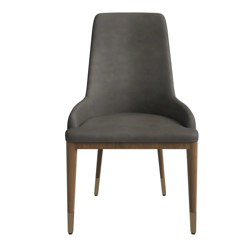 Chaise de salle à manger en cuir rembourrée avec cadre en bois d'hévéa, chaise d'appoint à dossier haut et pieds à accents dorés pour salon