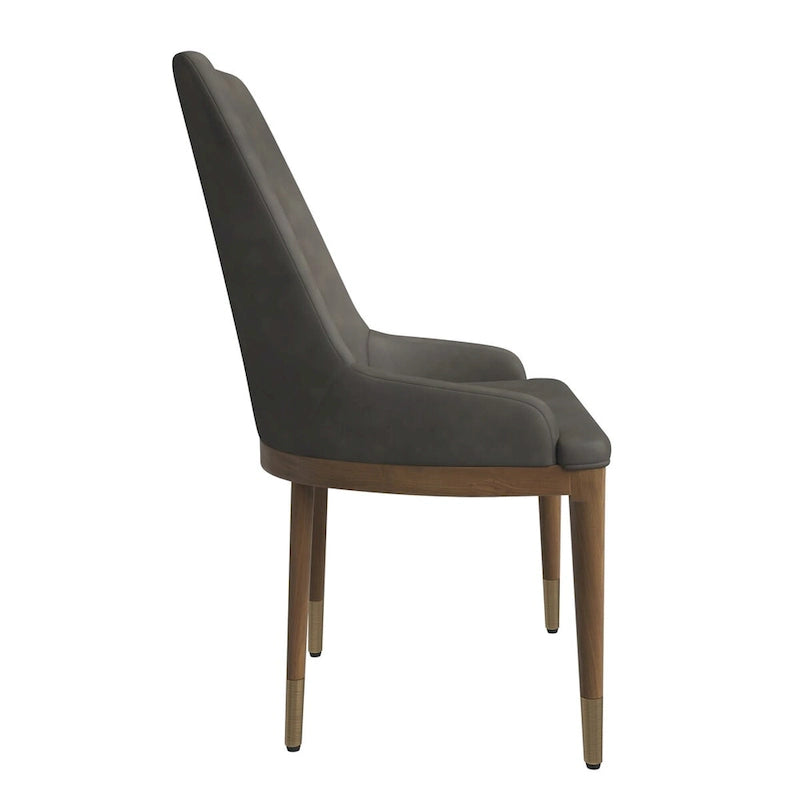 Chaise de salle à manger en cuir rembourrée avec cadre en bois d'hévéa, chaise d'appoint à dossier haut et pieds à accents dorés pour salon