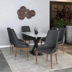 Chaise de salle à manger en cuir rembourrée avec cadre en bois d'hévéa, chaise d'appoint à dossier haut et pieds à accents dorés pour salon