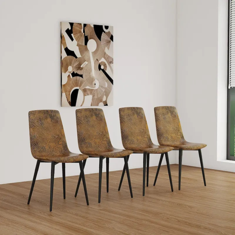 Lot de 4 chaises de salle à manger, chaises d'appoint rembourrées en lin avec assise coussin et pieds en métal noir robustes