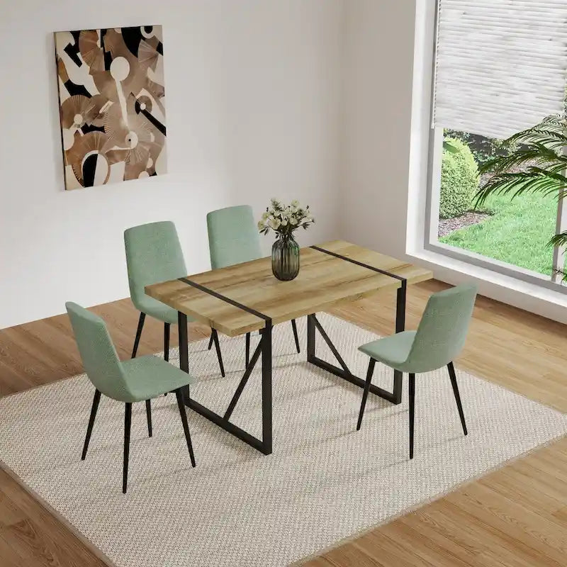 Dining Chairs Set of 4,Upholstered Dining Accent Chairs in linen Cushion Seat and Sturdy Black Metal Legs