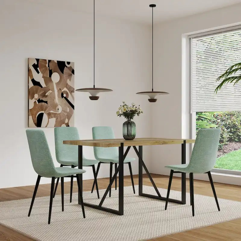 Lot de 4 chaises de salle à manger, chaises d'appoint rembourrées en lin avec assise coussin et pieds en métal noir robustes