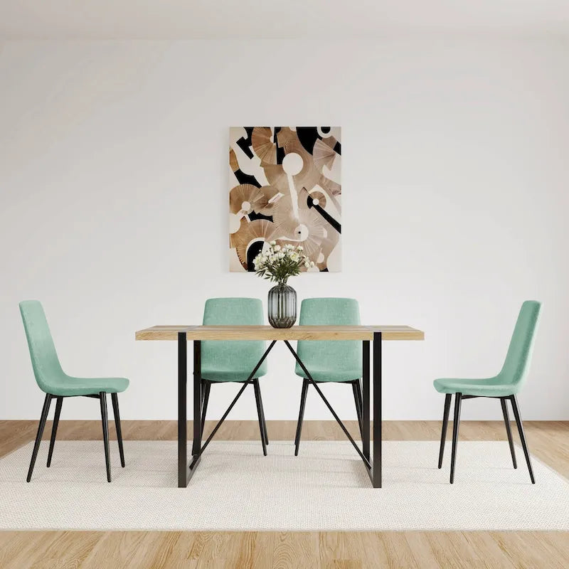 Dining Chairs Set of 4,Upholstered Dining Accent Chairs in linen Cushion Seat and Sturdy Black Metal Legs