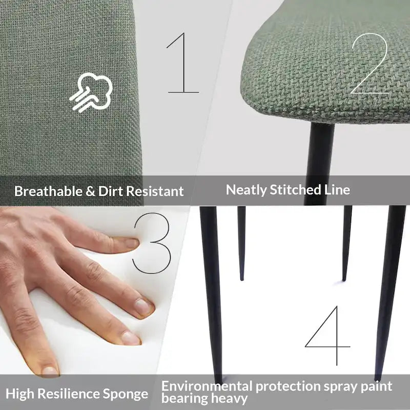 Dining Chairs Set of 4,Upholstered Dining Accent Chairs in linen Cushion Seat and Sturdy Black Metal Legs