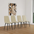 Dining Chairs Set of 4,Upholstered Dining Accent Chairs in linen Cushion Seat and Sturdy Black Metal Legs