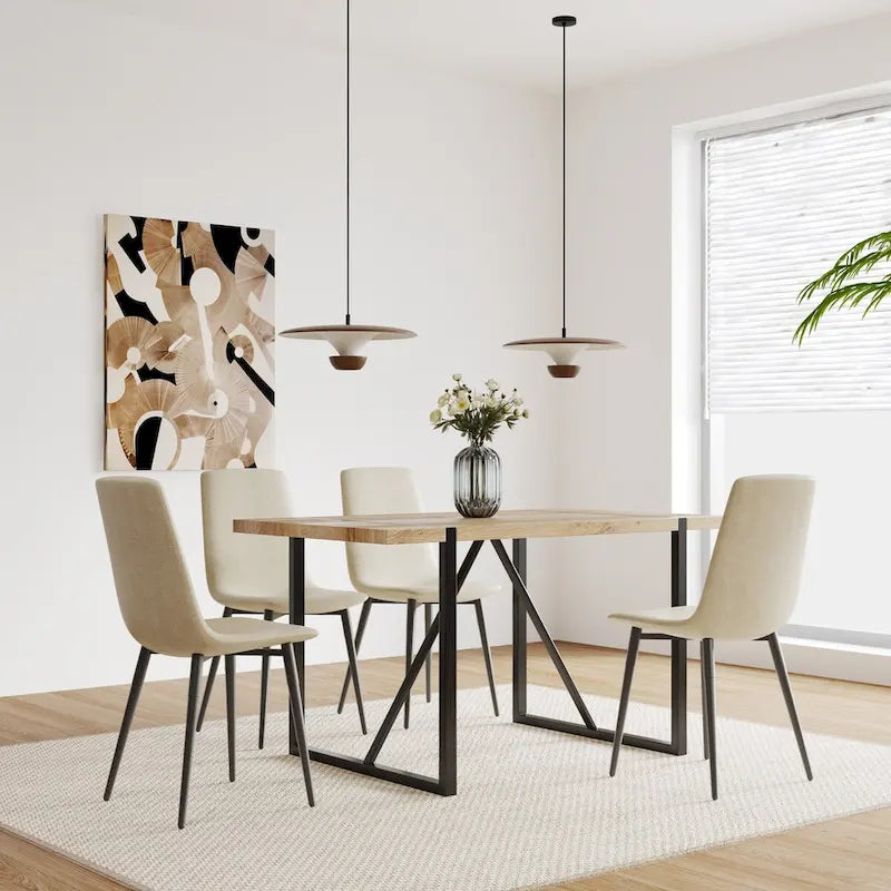 Dining Chairs Set of 4,Upholstered Dining Accent Chairs in linen Cushion Seat and Sturdy Black Metal Legs