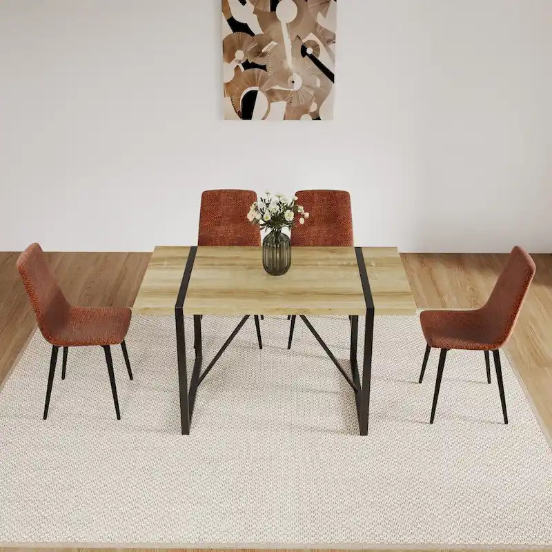 Dining Chairs Set of 4,Upholstered Dining Accent Chairs in linen Cushion Seat and Sturdy Black Metal Legs
