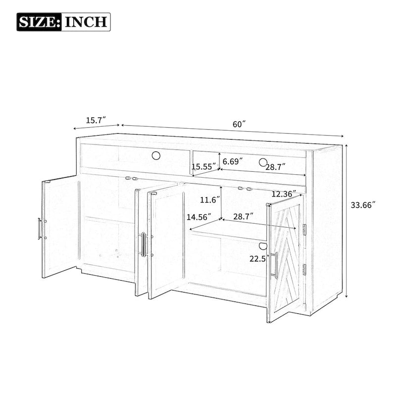 4-door Classic Sideboard with Open Storage and Adjustable Shelves Perfect for kitchens, living rooms