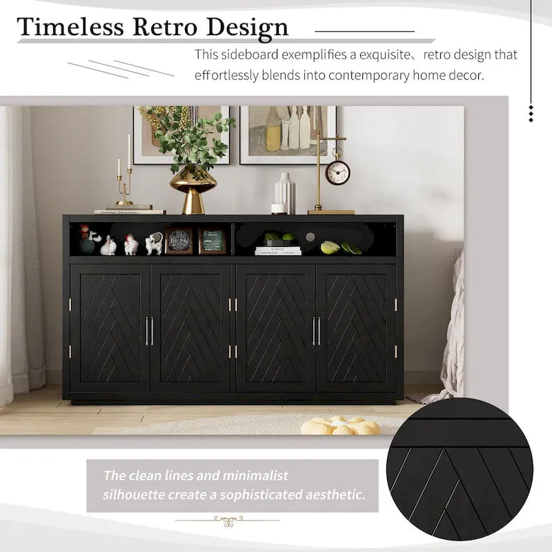 4-door Classic Sideboard with Open Storage and Adjustable Shelves Perfect for kitchens, living rooms